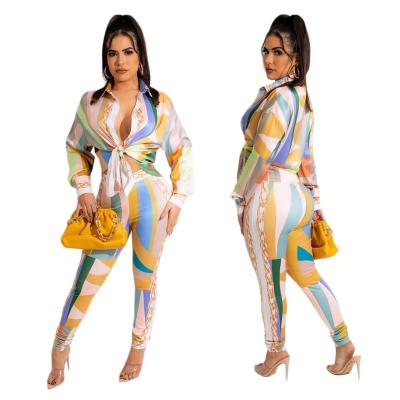 China 2022 Fashion Colorful Digital QUICK DRY Printing Women's Sexy 2 Piece Outfit Shirt And Pants Set 2 Piece Pants Set for sale