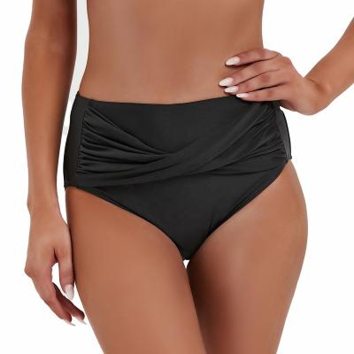 China 2022 Wholesale Women's Black Swimwear Bikini Bottoms Breathable High Tummy Control Waist Shorts Twist Front Cheeky Bikini Shorts for sale