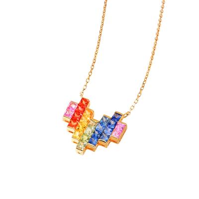 China FASHIONABLE Custom Heart Rainbow Pendant 925 Gold Silver Necklace Invisible Setting 10k 12k Gemstone Natural Jewelry for sale