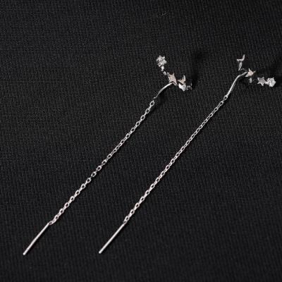 China New Design SS-ES345 TRENDY Long Chain Bling 925 Sterling Silver Star Shaped Earrings Women Girls Stud Tassel Drop Earring for sale