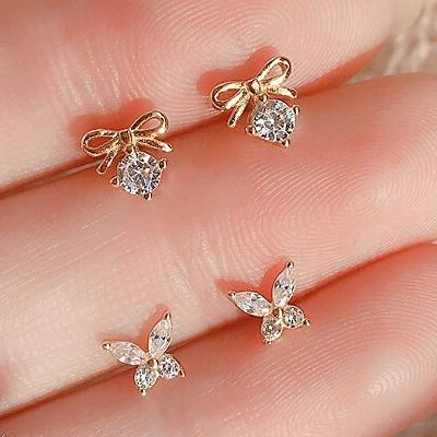 China TRENDY Brand New SS-ED344 Butterfly Bowknot Can Be Choose Shaped 925 Sterling Silver Earrings Women Girls Stud Small Earring Set for sale