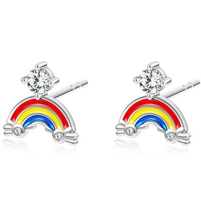 China Trendy luxury design SS-ED334 big zircon diamond inset jewelry 925 sterling silver earrings women girls stud earrings rainbow for sale