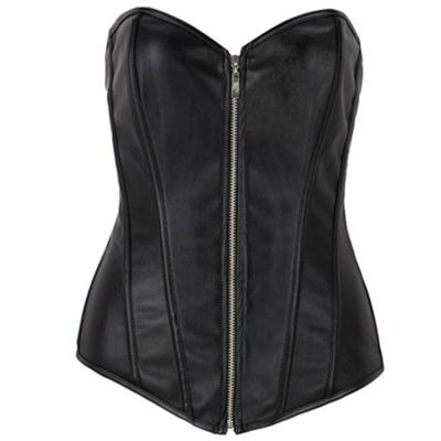 China Party Antibacterial Women PU Waist Training Sexy Leather Boning Corsets With Zipper for sale