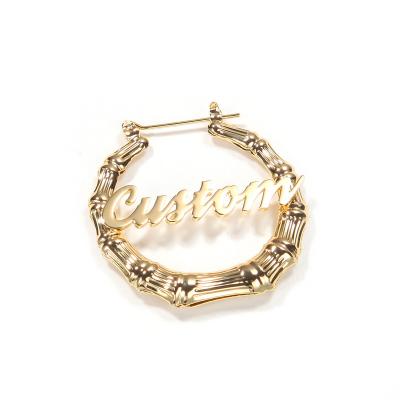 China Hip Hop Factory DIY Big Letter Circle Stainless Steel Bamboo Earrings Custom Geometric Earring Women Fashionable Women Bamboo Earrings for sale