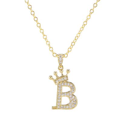 China Hiphop Initial Necklace with Bling Custom Letter Pendant Hip Hop A-Z Alphabet Gold Plated Cubic Zirconia Crown for sale