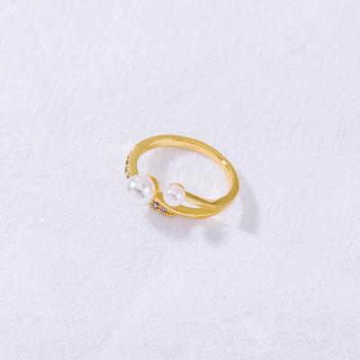 China FASHIONABLE 18K Yellow Gold Plated Stainless Steel Women Rings Natural Stone Pearl Ring From China for sale