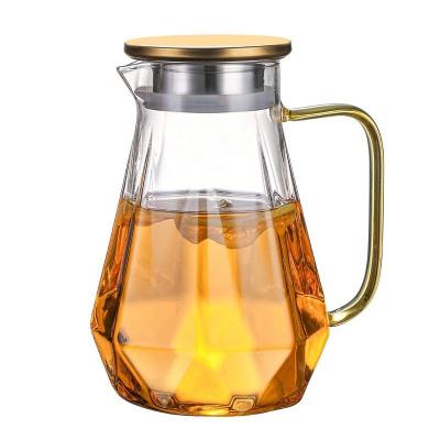 China 1500ml 1800ml Handmade Water Jug Diamond Shape Kettle Teapot Cup Viable Transparent Glass Decanter Pitcher for sale