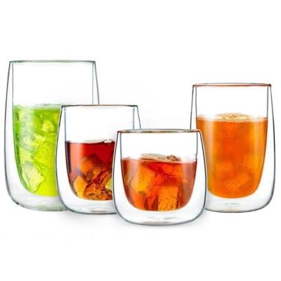 China Eco - Friendly Handmade Heat Resistant Glass Mugs Clear Drinkware Type Double Wall Glass Coffee Mug for sale