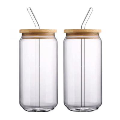 China NO Hot Sale Stocked 12oz 16oz Sublimation Iced Coffee Beer Soda Box Glass Mugs With Lid And Bamboo Straw for sale