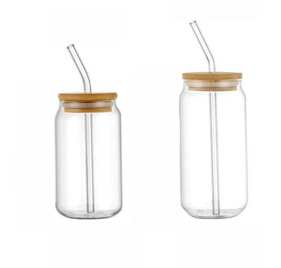 China NONE Sells Wholesale 12oz 16oz Beer Can Lead Free Eco-friendly Glass Mug With Lid And Bamboo Straw for sale