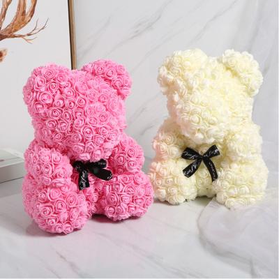 China Valentine's Day Gift Custom 25cm Rose Bear with Ribbon Teddy Bear for Mothers Day Gifts Teddy Rose Bear Wedding Valentine Decor Supplies for sale