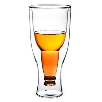 China Good Quality Heat Resistance Beer Glass Drinking Mug Wine Glass Creative Transparent Wall Single Viable Double Goblets for sale