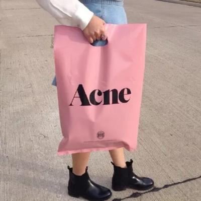 China Aseptic Custom With Logo Plastic Die Cut Bags Pink Apparel Plastic Thank You Shopping Bag for sale