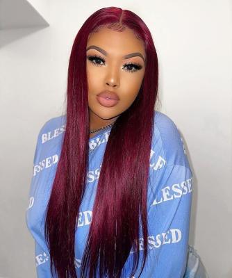 China 2-3 Years Under Proper Care Burgundy Red Color Virgin Hair Lace Frontal Wig, 99j Human Hair 13x4 Lace Front Wig, Pre Plucked Swiss Burgundy Lace Front Wig 99j for sale