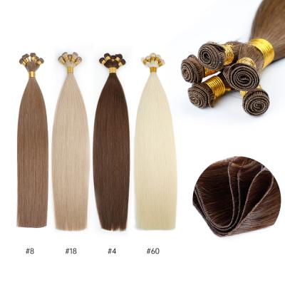 China 100% Pure Natural Russian Virgin Remy Human Hair Cuticle Aligned Handtied Hair Extensions, Double Hand Drawn Tied Hair Weft Extension for sale