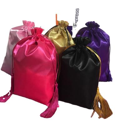 China Good Quality Deep Wave Satin Bags Custom Satin Bags With Logo For Hair Extensions And Wigs for sale