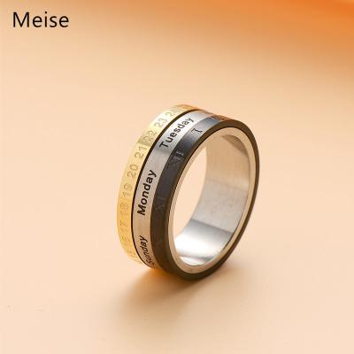 China Other Yiwu meise MS0010 fashion to Roman Numeral Time Tricolor Calendar rotating stainless steel ring for sale