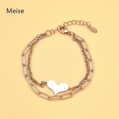 China Other Yiwu Meise Double-Layer Chain Stainless Steel Peach Heart Bracelet MS0089 for sale