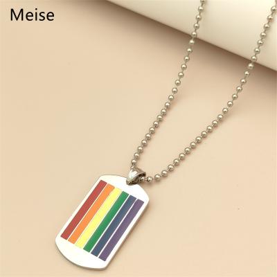 China Yiwu Meise MS0151 New and American Other European Rainbow Stick Army Brand Jewelry Gift Stainless Steel Pendant Oval Necklace for sale