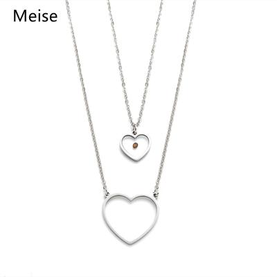 China The Other Yiwu Meise MS0143 Double Layer Cavity Stainless Steel Pendant Necklace Fashionable Seed Heart Shaped Love Mustard Necklace for sale