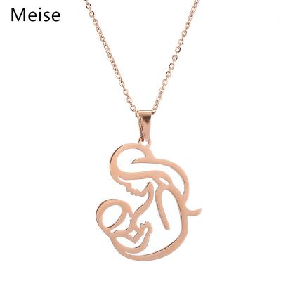 China Yiwu Meise XX0294's Other Mom Breastfeeding Baby Necklace Stainless Steel Mom Pendant Necklaces For Mother's Day Birthday Gift for sale