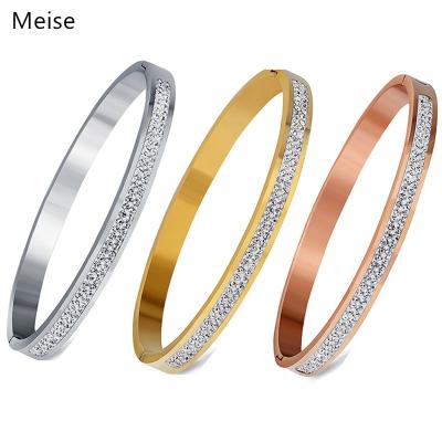 China Yiwu Meise Women's Other Fashion 316L Stainless Steel Zircon Crystal Bracelet Bangles Shiny Cuff Bracelet YY582 for sale