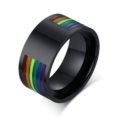 China CLASSIC Yiwu Meise Stainless Steel Men's Gay Rainbow Epoxy Ring for sale