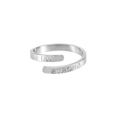 China Yiwu Meise YHM0817 I AM STRONG Casual/Sporty Stainless Steel Ring Engraving Adjustable Jewelry for sale