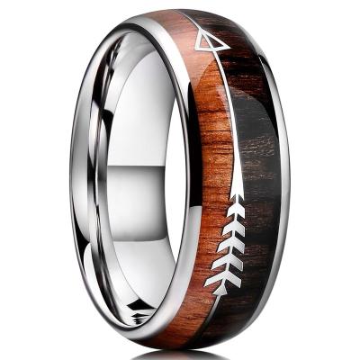 China Stainless Steel Punk Custom Zebra Wood Arrows Inlay Tungsten Wedding Rings Antler Vikings Bands or Hunting Ring For Women Men for sale