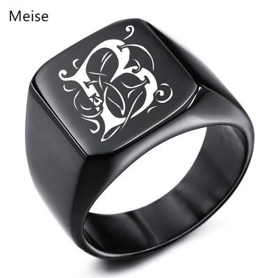 China Yiwu Meise YY086 OTHER Letter Custom Engraved Seal Ring For Women Men Ring Size Adjusters Stainless Steel Initial Ring for sale