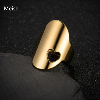 China Yiwu FASHIONABLE meise ZZ538 Fashion Adjustable Love Simple Opening Ring Vintage Stainless Steel Hollow Heart Shaped Heart Women Ring for sale