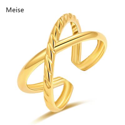 China FASHIONABLE Yiwu meise ZZ518 minimalist gold plated stainless steel adjustable criss cross women ring for sale