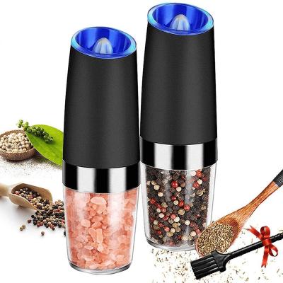 China Viable Hot Selling Set With Blue Automatic Electric Salt and Pepper Grinder Grinder Gravity Battery Salt Pepper Spice Grinder for sale