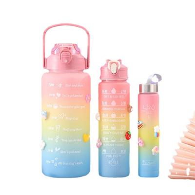 China 3 Pcs Viable In 1 2L Sport BPA Free Plastic Gym Fitness Direct Drinking Motivation Water Bottles Set Of 3 With Straw And Handgrip for sale