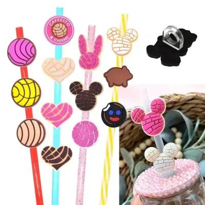 China Popular Bar Accessories Ins PVC Reusable Stocked Straws Dust Toppers Covers Silicone Drinking Concha Straw Topper Cover For Kids for sale