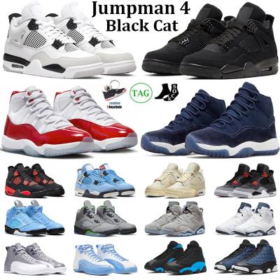 China Fashion Trend Basketball Shoes Jumpman 4 5 6 11 12 13 Cat Military Black Red Thunder UNC Black Women 4s Men's Green Bean 11s Cherry Midnight Nav for sale