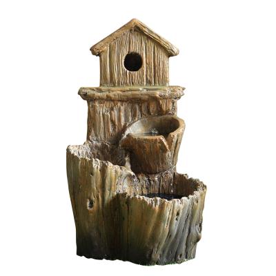 China Transitional Bird House and Buckets Outdoor Solar Water Fountain DC Pump, Solar Panel with Lithium Battery and 4 LEDs. for sale