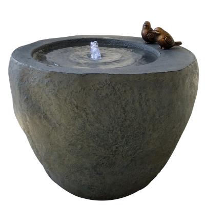 China Modern Bath Statue Bird Garden Natural Stone Water Fountain with LED Light for sale