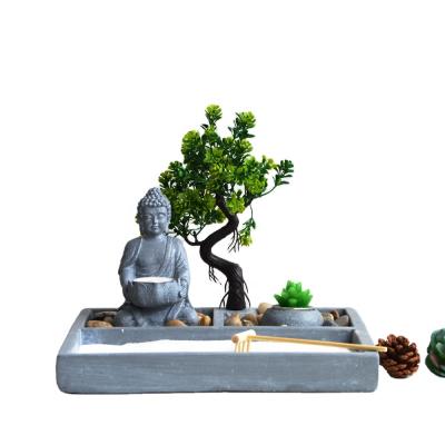 China Goods and novels mini design fengshui buddha zen garden sand rake with bonsai trees for desktop with copyright for sale