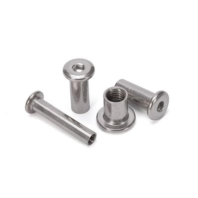 China DIN Standard 304 Stainless Steel Flat Head Hex Socket Furniture Connector Threaded Barrel Nut Fasteners for Furniture Assembly for sale