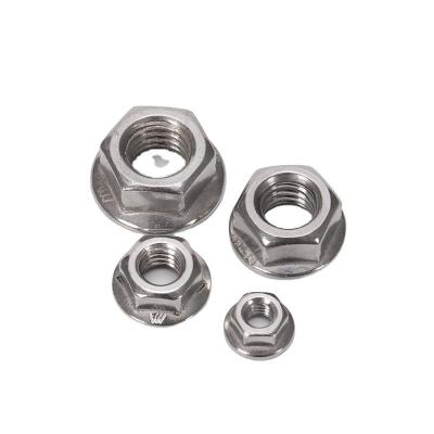 China ZINKGELD 304 roestvrij staal Hexagon Flange Nut M3 M4 M5 M6 M8 M10 M12 M16 M20 Pinking Slip Locking Lock Nuts in en DIN Standard Te koop