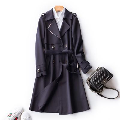 China 2020 new Anti-wrinkle ladies belt lapel canvas plaid striping long spring trench coat for sale