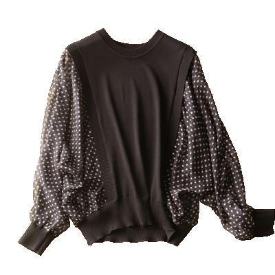 China Women's Loose Sun Protection Dot Print Splicing Design Fashion Breathable Chiffon Shirt Top Long Sleeve Shirts for sale