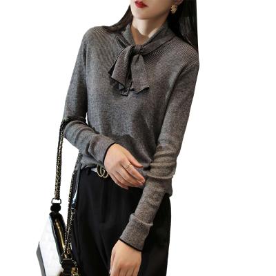 China fashionable cashmere new Gray Crewneck Cashmere Sweater design cotton Lady Cashmere Sweaters Women Anti-wrinkle custom bow neckline for sale