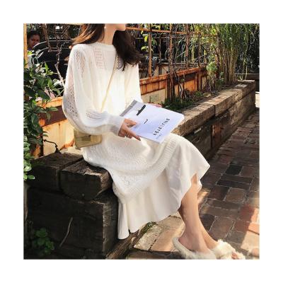 China New Loosetwo-piece Sweater Anti-Static Soft Skirt Suit Crochet Rufflet Korean Knit Dress for sale