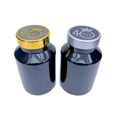 China Food Grade Black 400ml Plastic Food Container Pill Bottles Pet Capsule Bottle With Plating Word Cap for sale