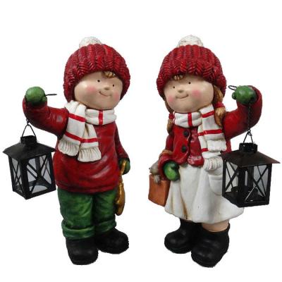 China Christamas decoration chalk cartoon kids with lantern 2 sets Christmas home decor boy&girl cartoon ornaments metal for sale