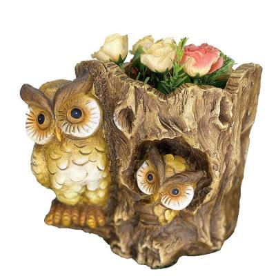 China Modern waterproof MgO brown owl figurine garden planter, outdoor garden decoration flower pot for sale