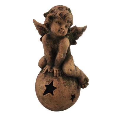 China Art Decor Unique Brown Small MgO Angel Figurine, Sitting Angel Sculpture For Garden Decoration for sale