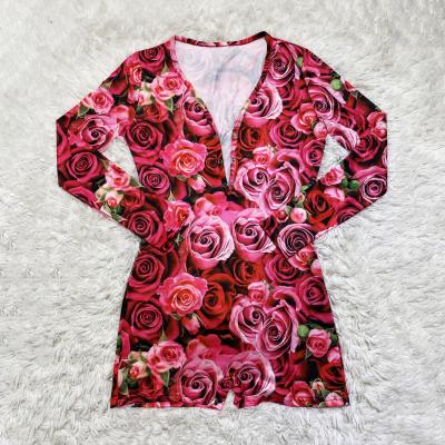 China QUICK DRY in Valentine's Day Rose Printed Onesie For Women Onesie Pajamas Luxury Sleepwear Valentines Day Gift With Button for sale